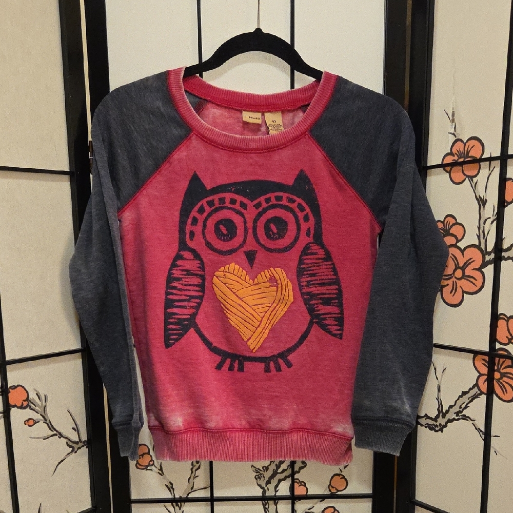 Mudd Pink and Gray Owl Sweatshirt for Kids Size 10